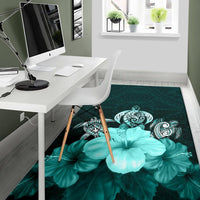 Polynesian Area Rug Turtle And Hibiscus Turquoise - Polynesian Pride