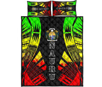 Nauru Quilt Bed Set - Nauru Coat Of Arms & Polynesian Reggae Tattoo Style Art - Polynesian Pride