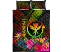Polynesian Hawaii Kanaka Maoli Polynesian Quilt Bed Set - Hibiscus and Banana Leaves - Polynesian Pride