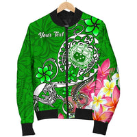 Samoa Custom Personalised Men's Bomber Jacket - Turtle Plumeria (Green) - Polynesian Pride