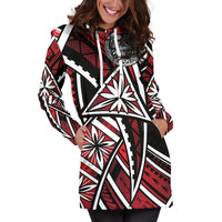 American Women's Hoodie Dress - Tribal Flowers Special Pattern Red Color - Polynesian Pride