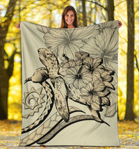 Hawaii Turtle Hibiscus Polynesian Vintage Premium Blanket - Beige - Polynesian Pride