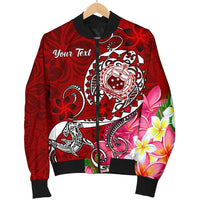 Samoa Custom Personalised Men's Bomber Jacket - Turtle Plumeria (Red) - Polynesian Pride