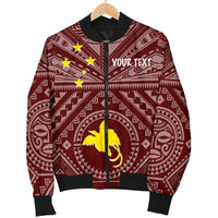 Papua New Guinea Personalised Men's Bomber Jacket - Flag With Polynesian Patterns (Black) - Polynesian Pride