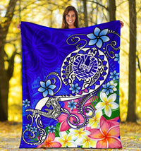 Tahiti Premium Blanket - Turtle Plumeria (Blue) - Polynesian Pride