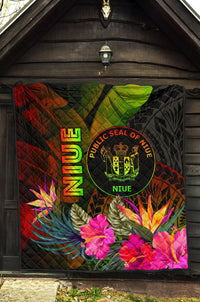 Niue Polynesian Premium Quilt - Hibiscus and Banana Leaves - Polynesian Pride