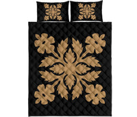 Hawaiian Quilt Bed Set Royal Pattern - Black And Gold - B2 Style - Polynesian Pride