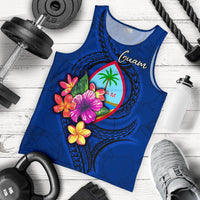 Guam Polynesian Men's Tank Top - Floral With Seal Blue Blue - Polynesian Pride