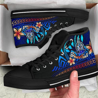 Vanuatu Custom Personalised High Top Shoes Blue - Vintage Tribal Mountain - Polynesian Pride