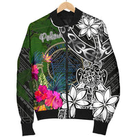 Palau Men Bomber Jacket - Turtle Plumeria Banana Leaf - Polynesian Pride