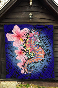 Hawaii Polynesian Pink Hibiscus Seahorse Premium Quilt - Polynesian Pride