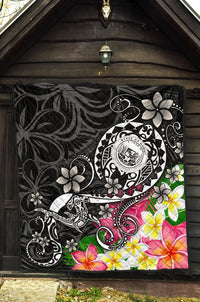 Hawaii Polynesian Premium Quilt - Hawaii Seal With Turtle Plumeria (Black) - Polynesian Pride