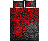 Federated States Of Micronesia Quilt Bed Set - Federated States Of Micronesia Seal & Red Turtle Hibiscus - Polynesian Pride