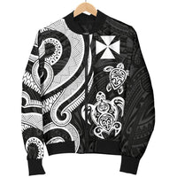 Wallis and Futuna Men's Bomber Jacket - White Tentacle Turtle - Polynesian Pride