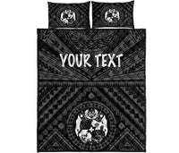Tonga Personalised Quilt Bed Set - Tonga Seal With Polynesian Tattoo Style (Black) - Polynesian Pride