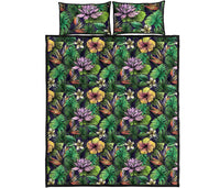 Hawaii Quilt Bed Set Hibiscus And Plumeria Green AH - Polynesian Pride