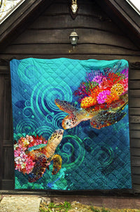 Hawaii Polynesian Premium Quilt - Sea Turtle Coral Treasure - Polynesian Pride