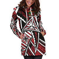 Fiji Women's Hoodie Dress - Tribal Flower Special Pattern Red Color - Polynesian Pride