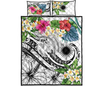 Marshall Islands Polynesian Quilt Bed Set - Summer Plumeria (White) - Polynesian Pride