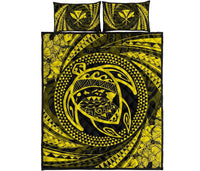 Hawaiian Kanaka Honu Hibiscus Tornando Yellow Polynesian Quilt Bed Set Yellow - Polynesian Pride
