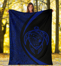 Hawaii Turtle Map Polynesian Premium Blanket - Blue - Circle Style - Polynesian Pride