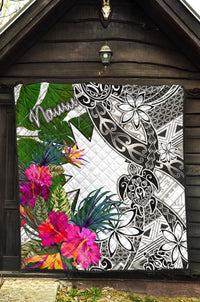 Nauru Premium Quilt White - Turtle Plumeria Banana Leaf - Polynesian Pride