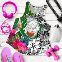 Pohnpei Custom Personalised Women's Racerback Tank White - Turtle Plumeria Banana Leaf White - Polynesian Pride