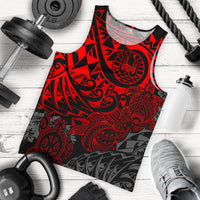 Tahiti Polynesian Men Tank Top - Red Turtle Hibiscus Flowing RED - Polynesian Pride