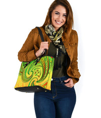 New Zealand Maori Mangopare Small Leather Tote Polynesian - Rasta - Polynesian Pride