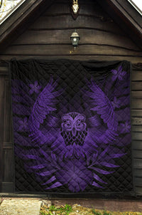Hawaii Owl Hibiscus Plumeria Premium Quilt - Purple - Polynesian Pride