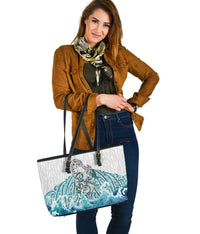 Maori Manaia The Blue Sea Leather Tote, White - Polynesian Pride