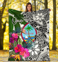 Guam Custom Personalised Premium Blanket White - Turtle Plumeria Banana Leaf - Polynesian Pride