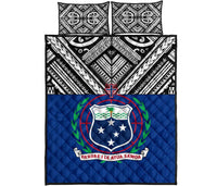 Samoa Polynesian Quilt Bed Set - Samoa Coat Of Arms Blue Version Blue - Polynesian Pride