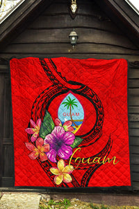 Guam Polynesian Premium Quilt - Floral With Seal Red - Polynesian Pride