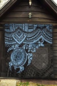 Fiji Polynesian Premium Quilt - Fiji Flag & Blue Turtle Hibiscus - Polynesian Pride
