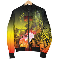 Fiji Custom Personalised Men's Bomber Jacket - Humpback Whale with Tropical Flowers (Yellow) - Polynesian Pride