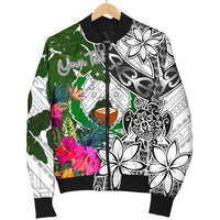 Pohnpei Custom Personalised Men's Bomber Jacket White - Turtle Plumeria Banana Leaf - Polynesian Pride