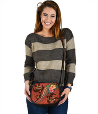 Polynesian Turtle Leather Saddle Bag - Tribal Tattoo with Hibiscus Coral - Polynesian Pride