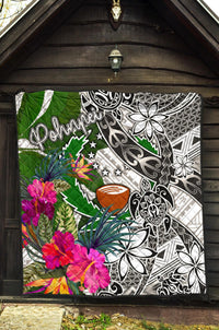 Pohnpei Premium Quilt White - Turtle Plumeria Banana Leaf - Polynesian Pride