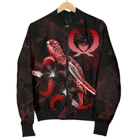 Pohnpei Polynesian Men's Bomber Jacket - Turtle With Blooming Hibiscus Red - Polynesian Pride