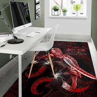 Fiji Polynesian Area Rugs - Turtle With Blooming Hibiscus Red - Polynesian Pride