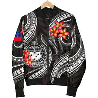 Samoa Polynesian Men Bomber Jacket - White Plumeria WHITE - Polynesian Pride