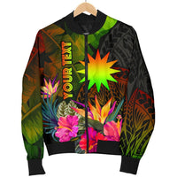 Nauru Polynesian Personalised Men's Bomber Jacket - Hibiscus and Banana Leaves - Polynesian Pride