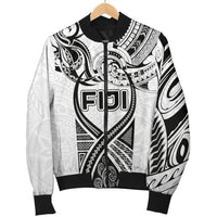 Fiji Rugby Women Bomber Jacket Polynesian Waves Style - Polynesian Pride