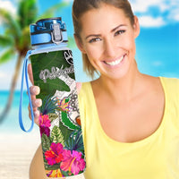 Pohnpei Hydro Tracking Bottle White - Turtle Plumeria Banana Leaf - Polynesian Pride