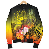 Custom Personalised Samoa Men's Bomber Jacket- Humpback Whale with Tropical Flowers (Yellow) - Polynesian Pride