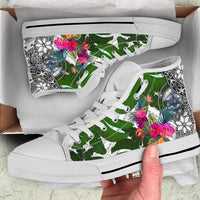 Palau High Top Shoes White - Turtle Plumeria Banana Leaf Crest - Polynesian Pride