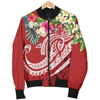 Fiji Polynesian Men's Bomber Jacket - Summer Plumeria (Red) - Polynesian Pride