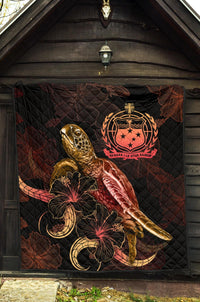 Samoa Polynesian Premium Quilt - Turtle With Blooming Hibiscus Gold - Polynesian Pride