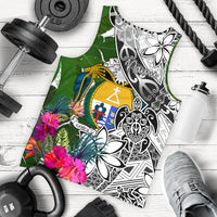 Nauru Men's Tank Top White - Turtle Plumeria Banana Leaf Crest White - Polynesian Pride